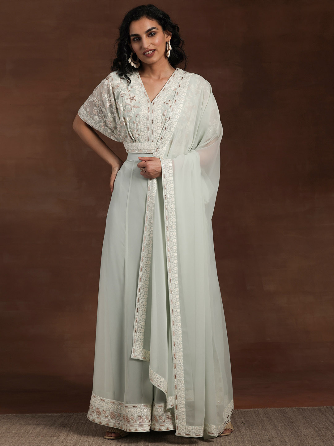 

Libas Ethnic Motifs Embroidered Top & Palazzos With Dupatta, Green