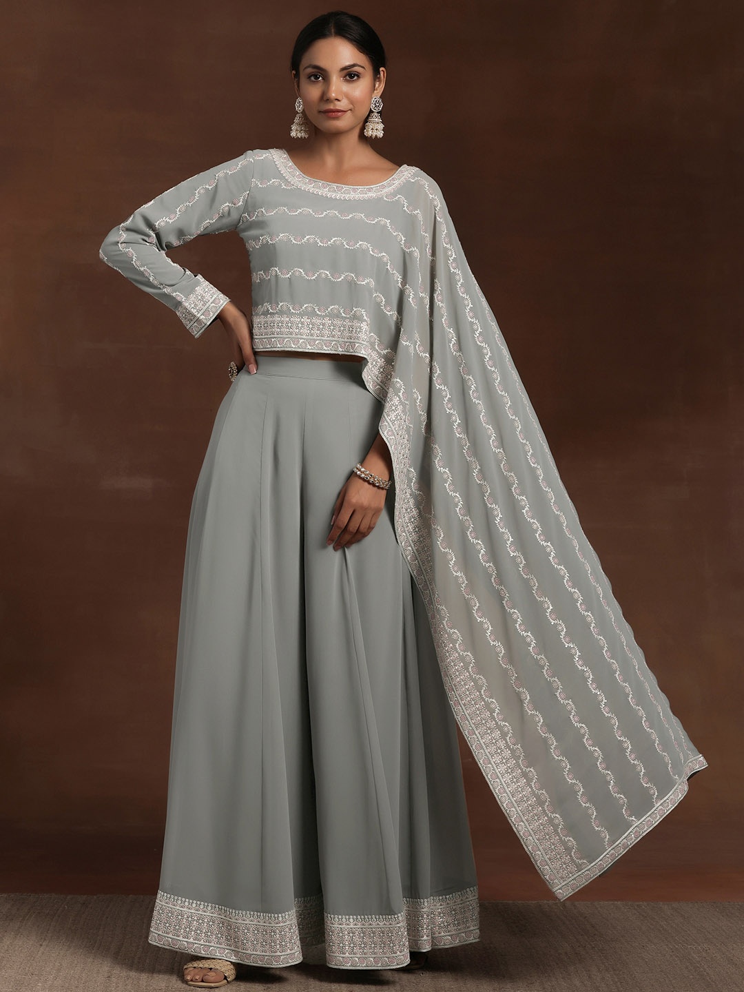 

Libas Embroidered Top & Palazzos Ethnic Co-Ords, Grey