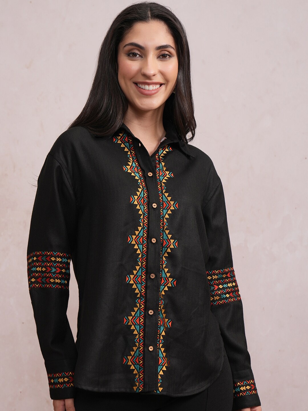 

Vishudh Embroidered Overshirt, Black