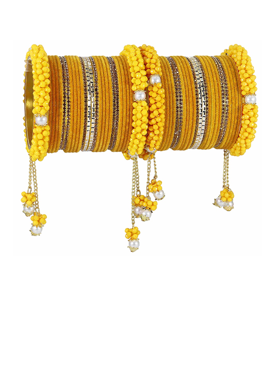 

LAVAZZA Set Of 52 CZ-Studded Pearl Latkan Chuda Bangles, Yellow