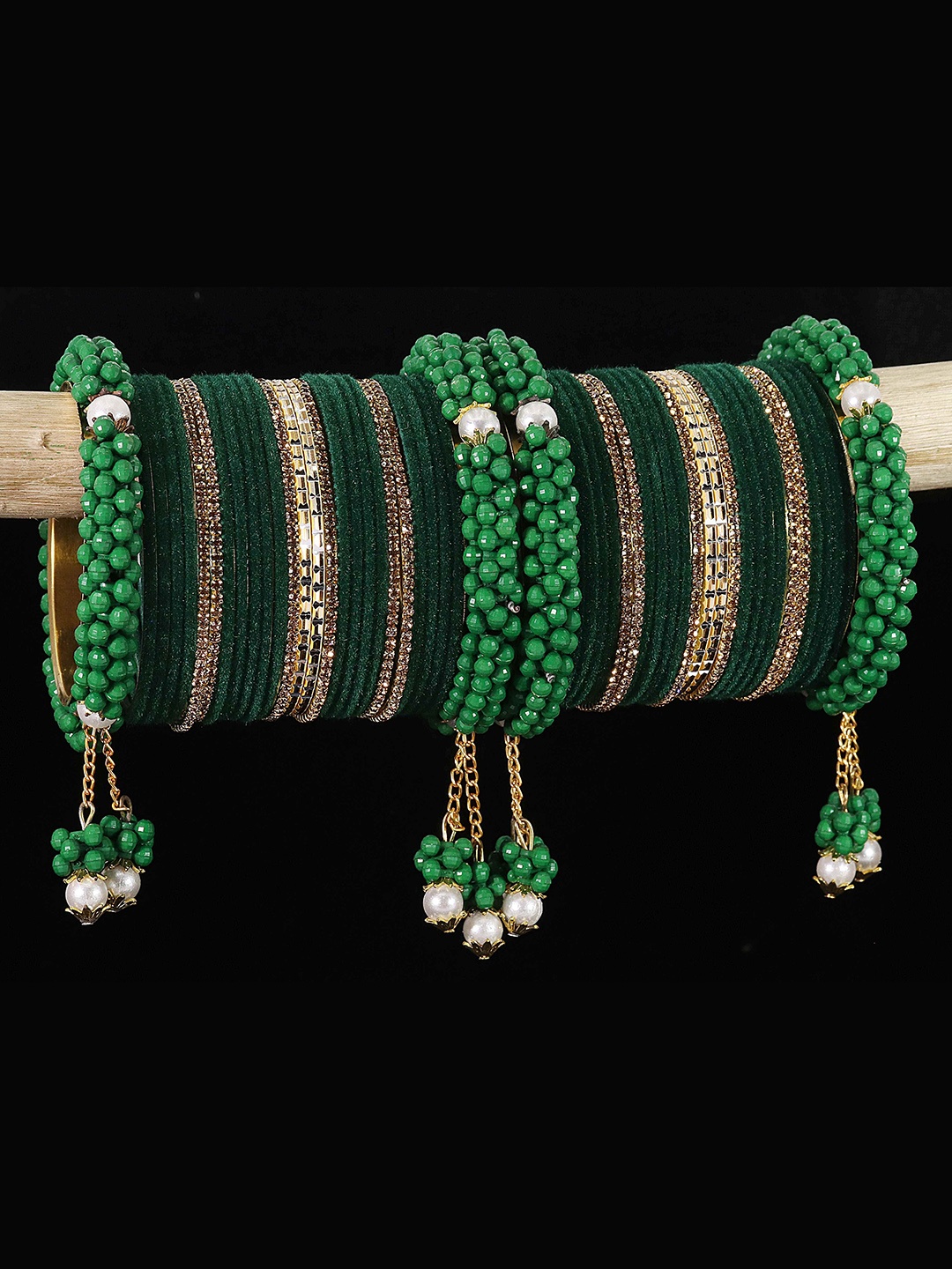 

LAVAZZA Set Of 52 Pearls & Zircon Studded Bangles, Green