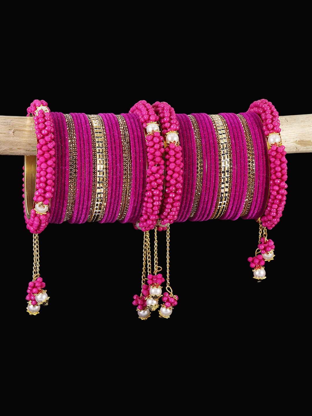 

LAVAZZA Set Of 52 Crystal Stone-Studded Bangles, Magenta