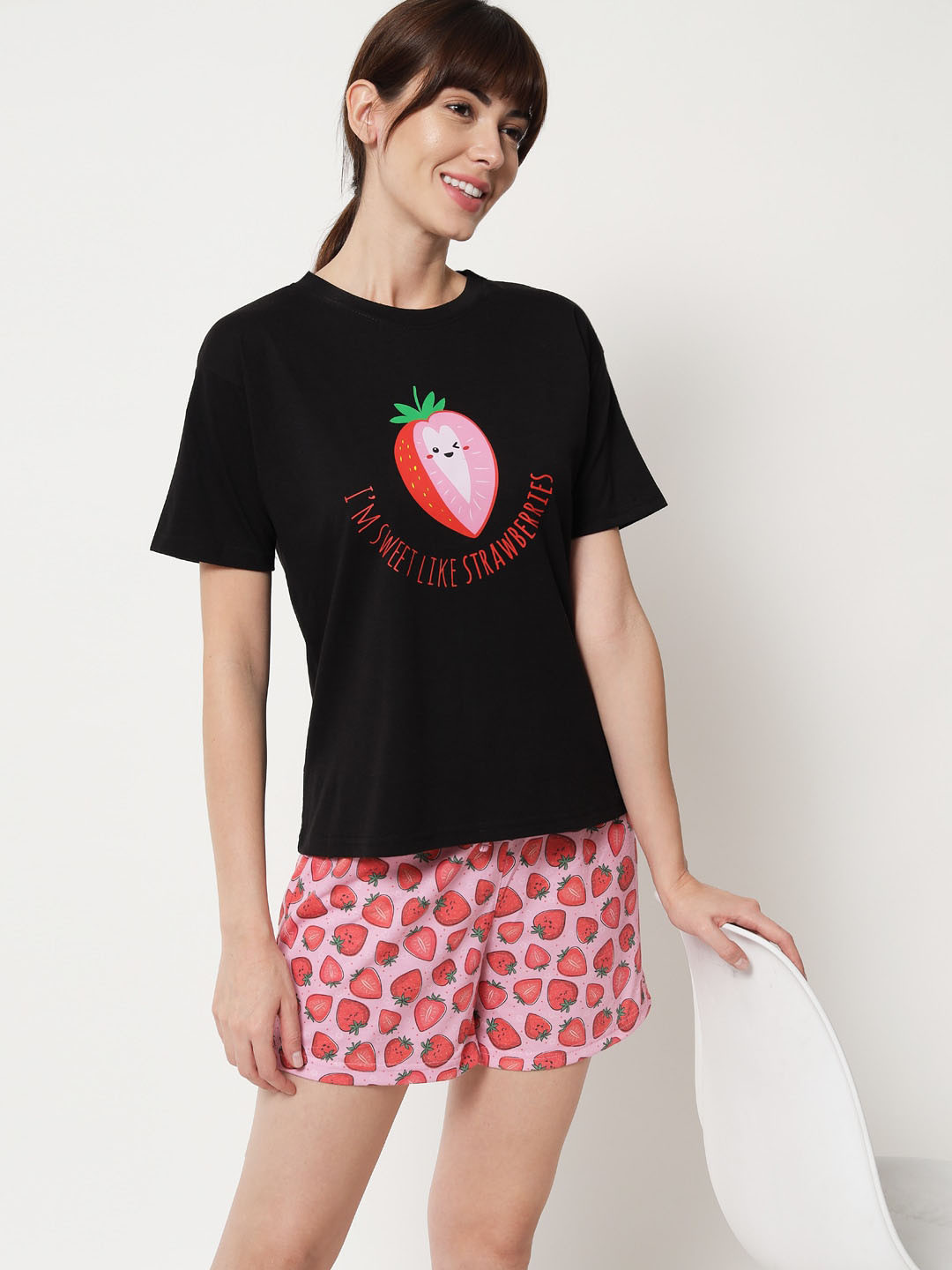 

FFLIRTYGO Graphic Printed Night suit, Black