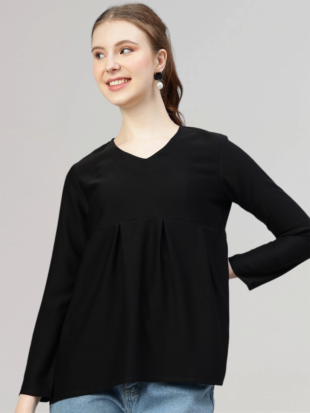 

FITHUB Long Sleeves Cotton A-Line Top, Black