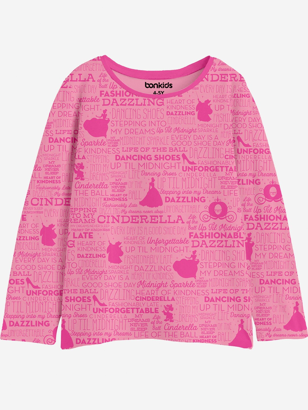 

BONKIDS Girls Typography Striped Applique T-shirt, Pink