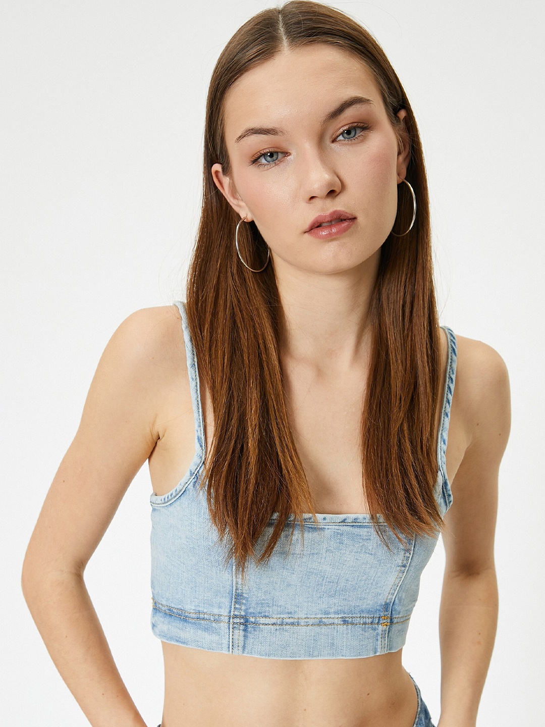 

Koton Shoulder Straps Bralette Crop Top, Blue