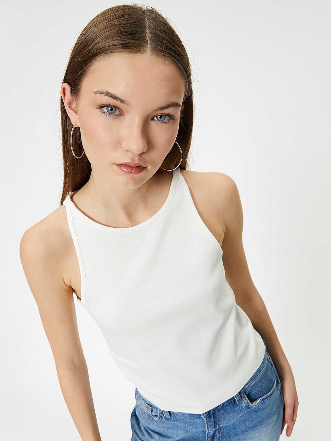 

Koton Halter Neck Pure Cotton Tank Top, White