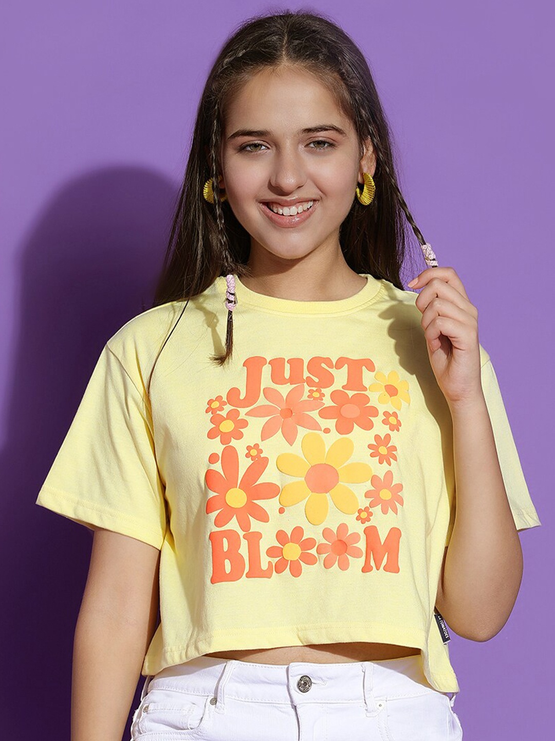 

Lil Tomatoes Print Cotton Crop Top, Yellow