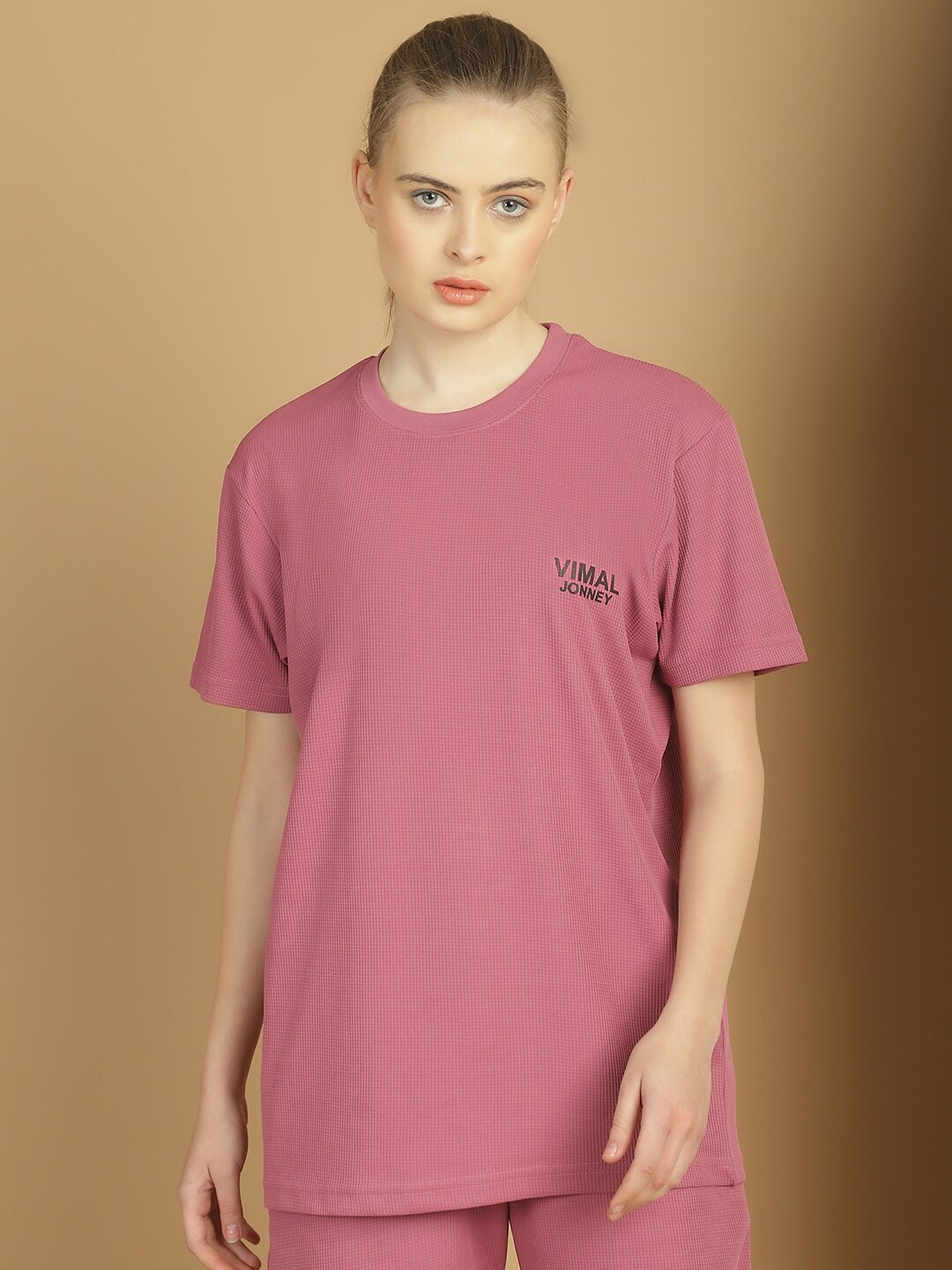 

MACK JONNEY Women Solid Drop-Shoulder Sleeves Oversized T-shirt, Purple