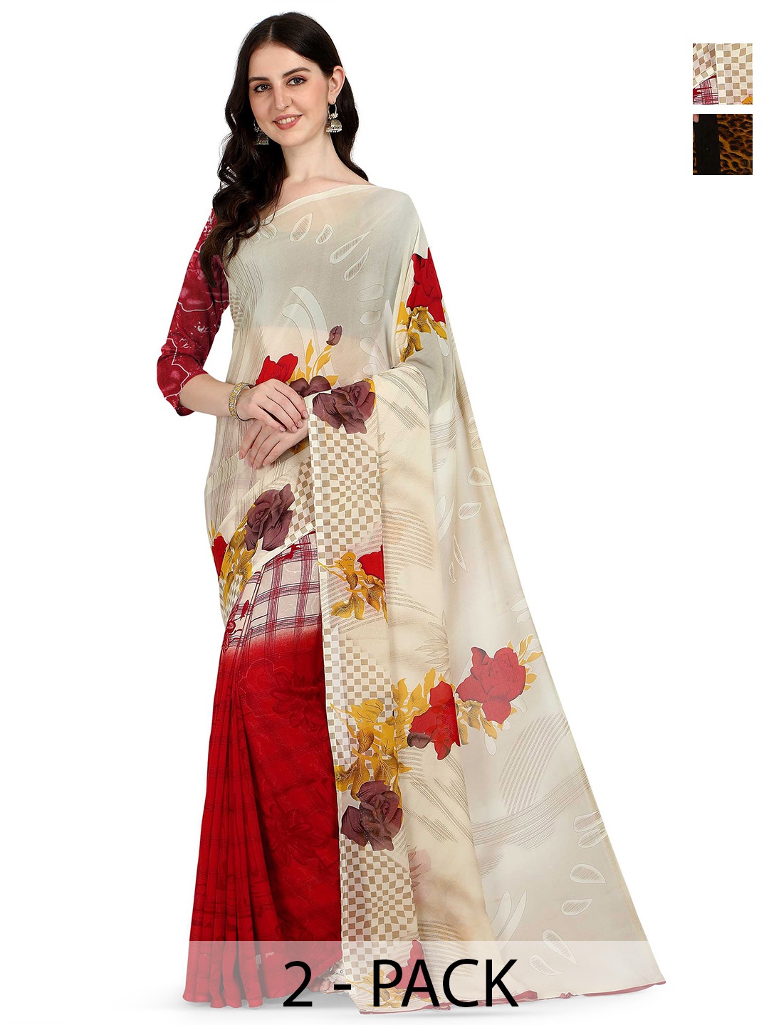 

ANAND SAREES Pack Of 2 Floral Saree, White
