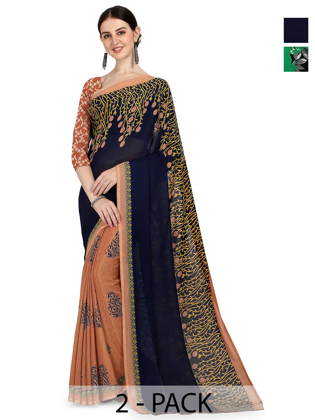 

ANAND SAREES Floral Poly Georgette Saree, Brown