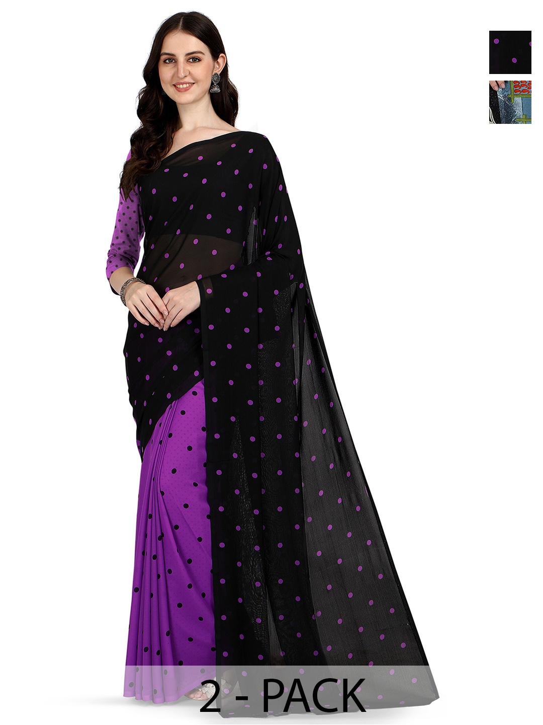 

ANAND SAREES Polka Dot Saree Pack of 2, Black