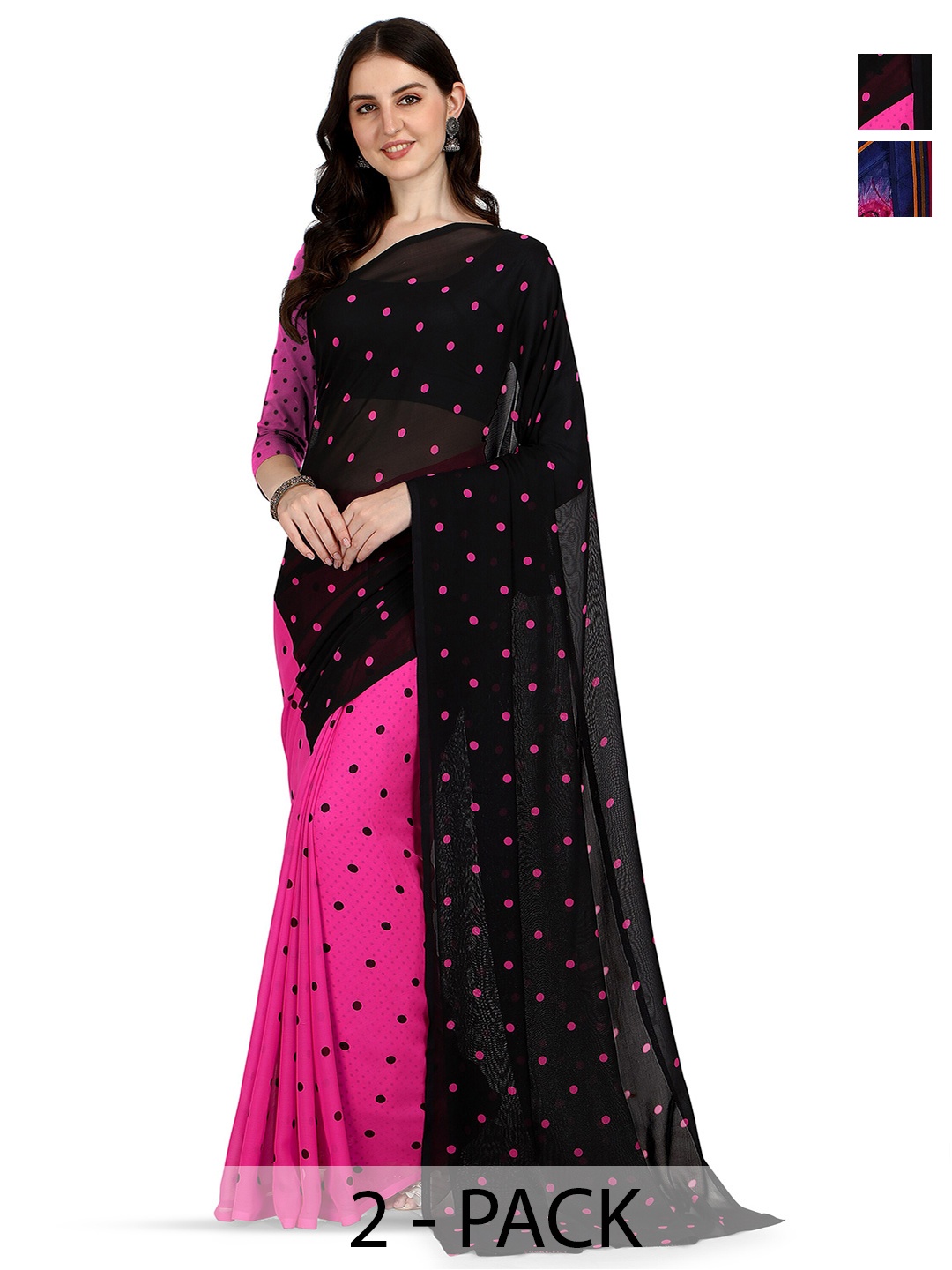 

ANAND SAREES Selection of 2 Printed Saree, Black