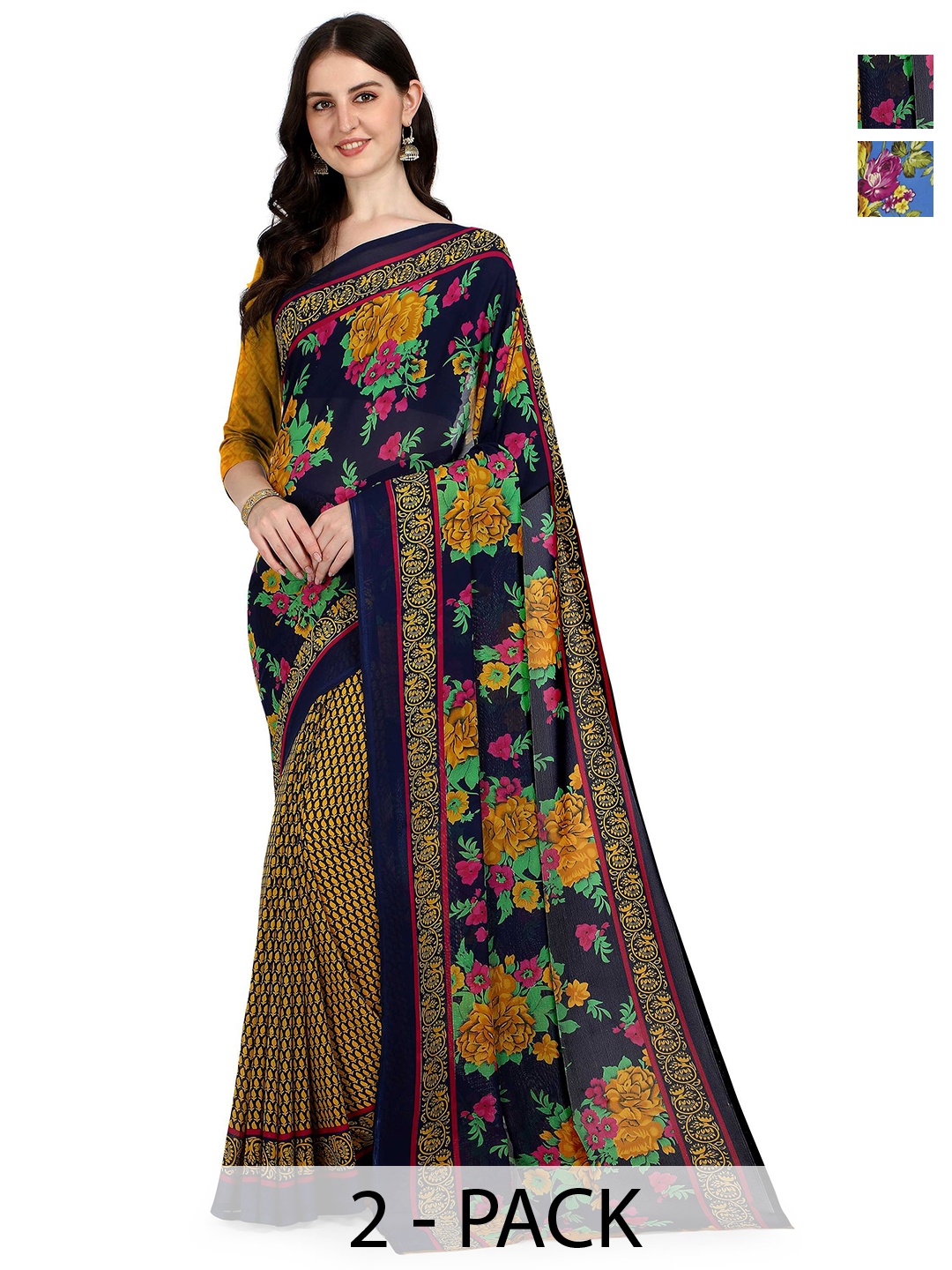 

ANAND SAREES Floral Saree Pack of 2, Blue