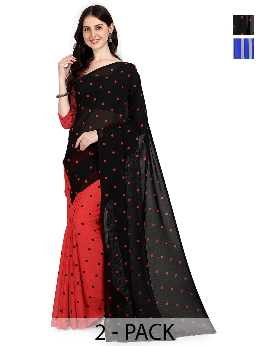 

ANAND SAREES Pack of-2 Polka Dot Printed Saree, Blue