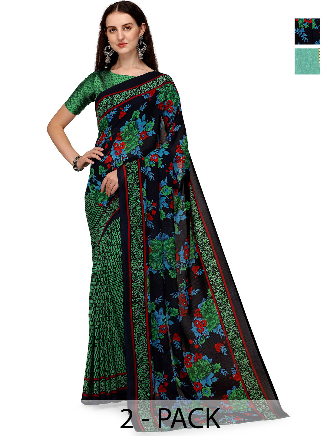 

ANAND SAREES Selection of 2 Floral Saree, Black