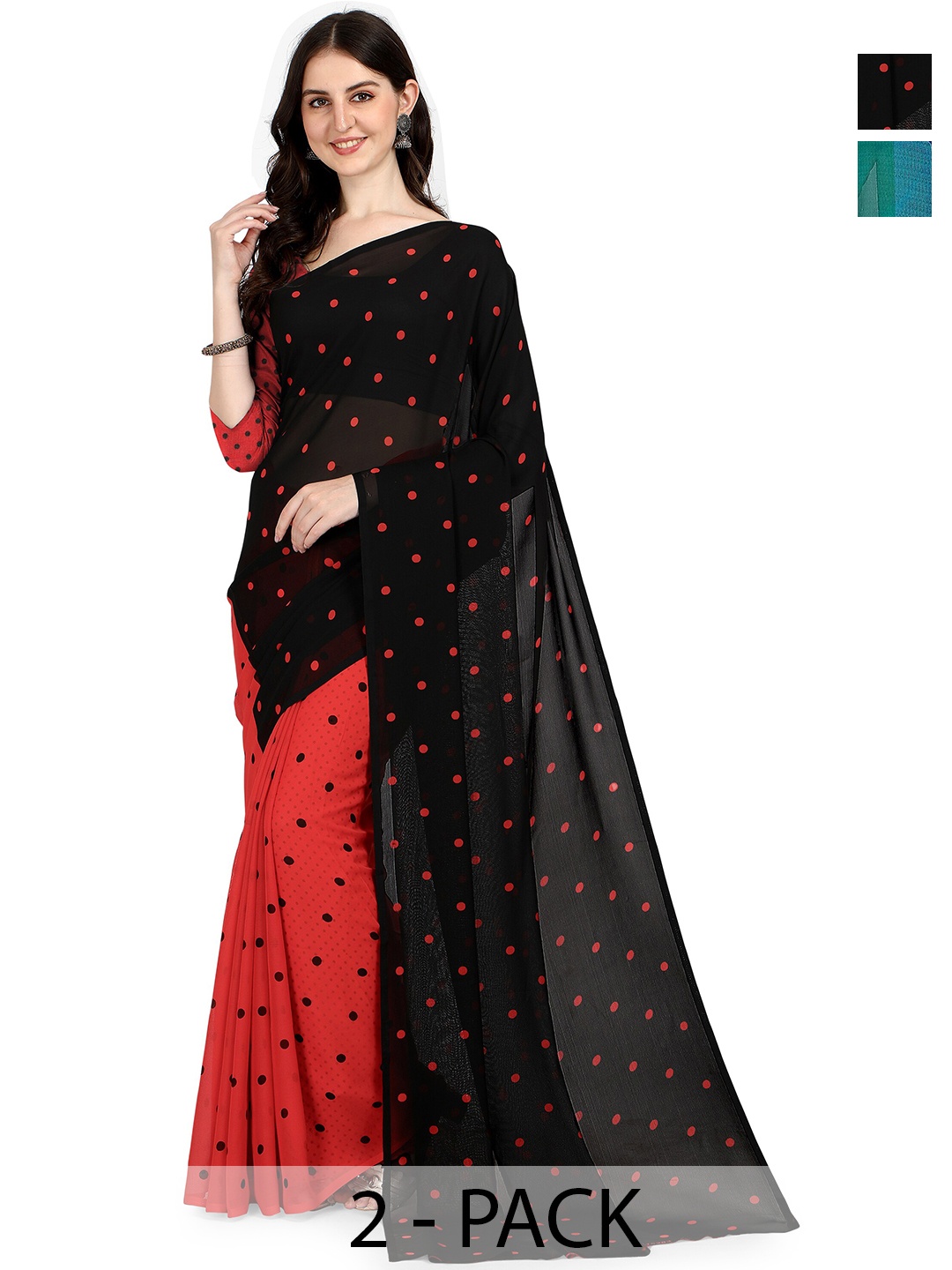 

ANAND SAREES Selection of 2 Printed Saree, Black