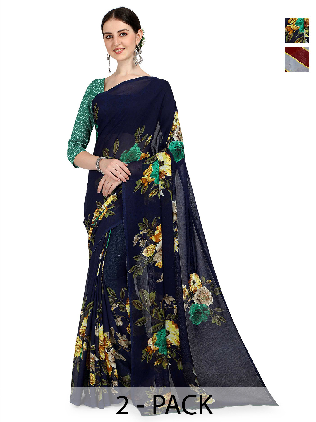 

ANAND SAREES Floral Poly Georgette Saree, Black