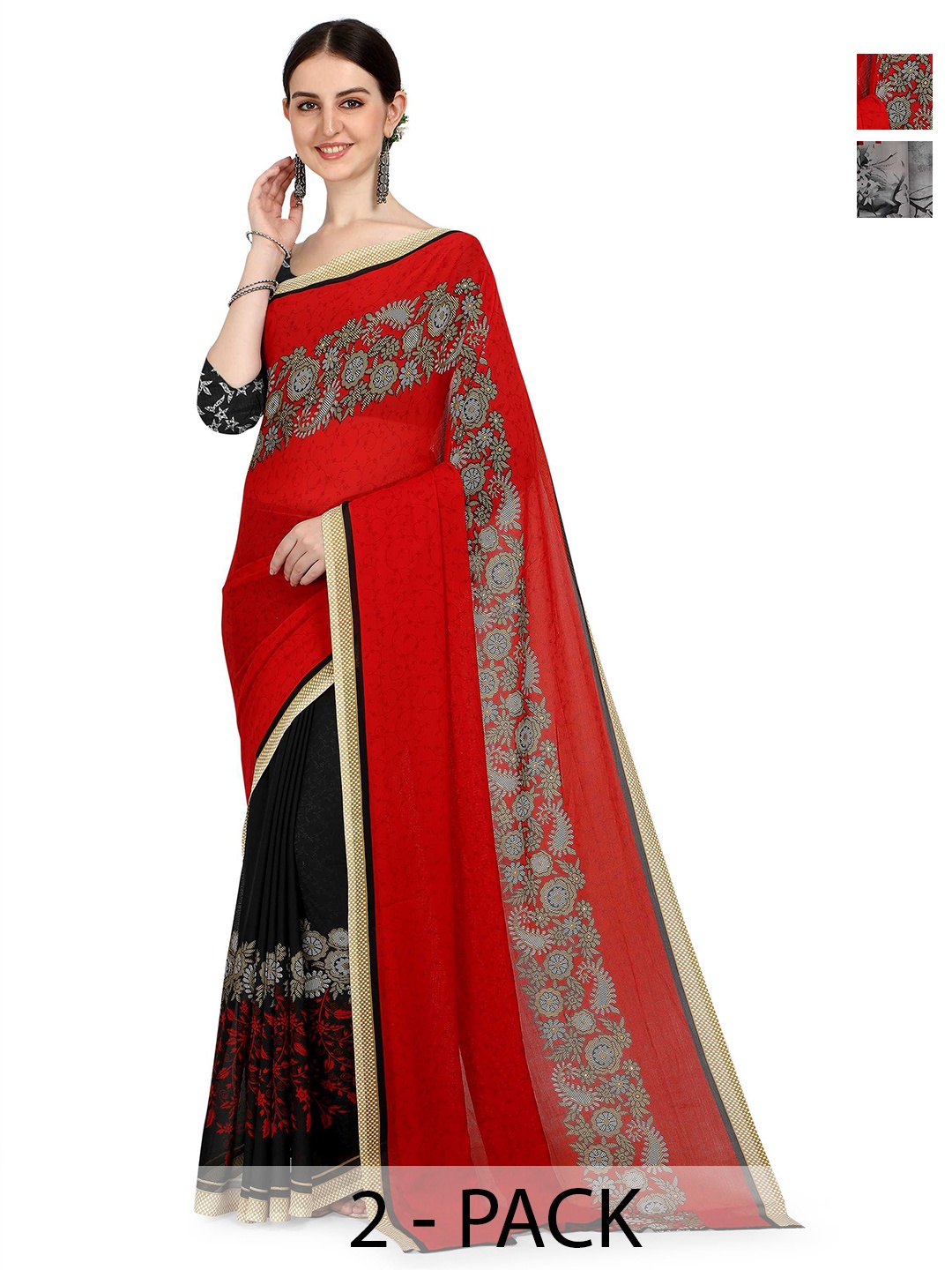 

ANAND SAREES Selection of 2 Printed Saree, Red