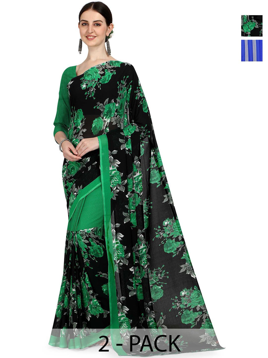 

ANAND SAREES Pack of 2 Floral Saree, Black