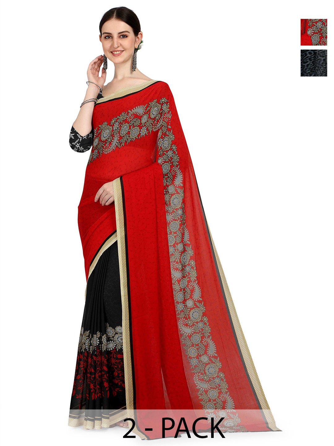 

ANAND SAREES Floral Saree Pack of 2, Grey
