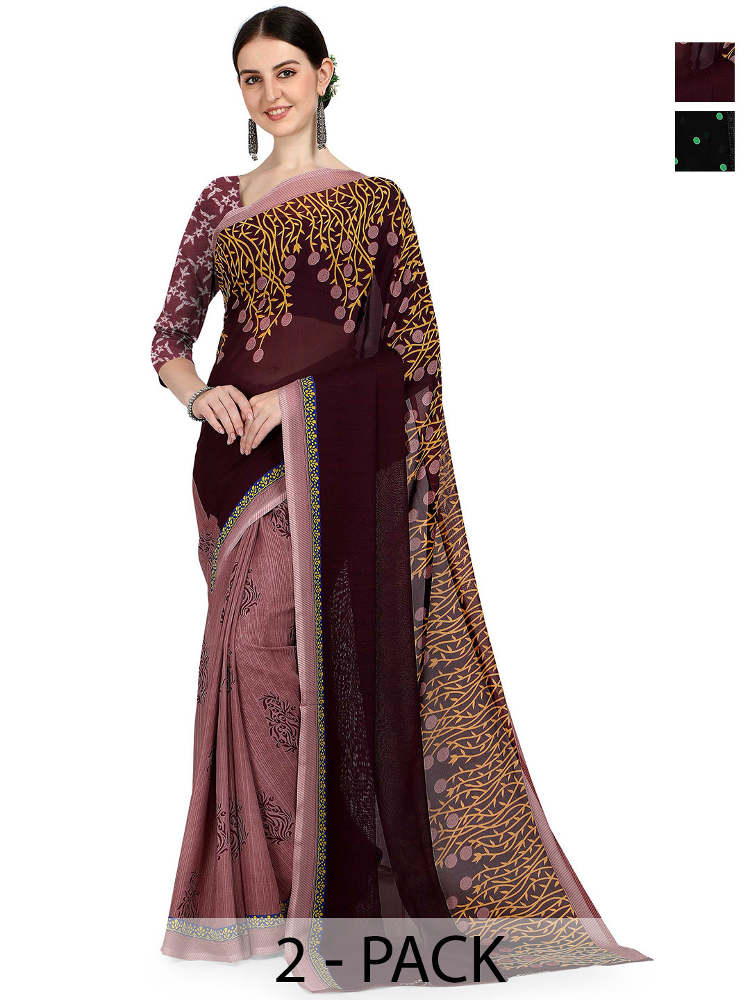 

ANAND SAREES Polka Dot Saree Pack of 2, Green