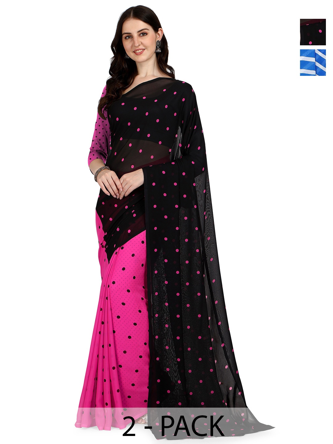 

ANAND SAREES Polka Dot 2-Pack Saree, Blue