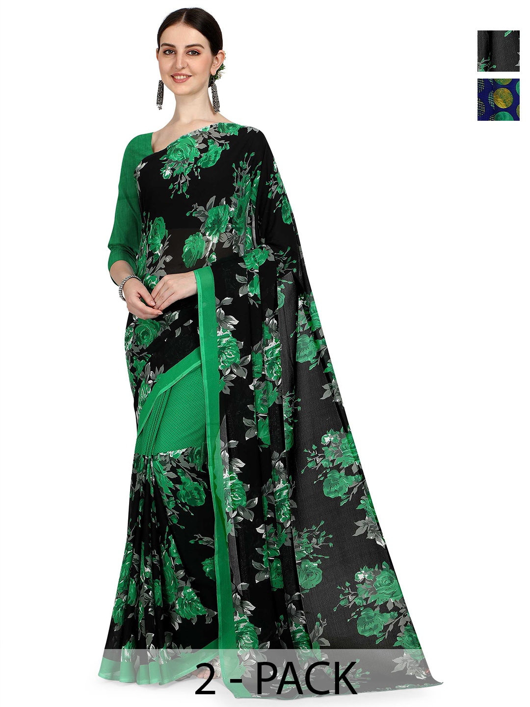 

ANAND SAREES Floral Printed Combo Pack of 2 Saree, Black