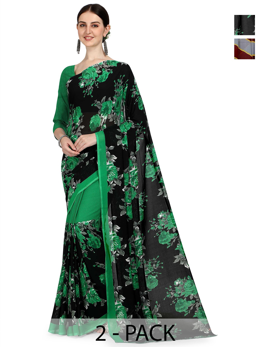 

ANAND SAREES Floral Poly Georgette Saree, Black