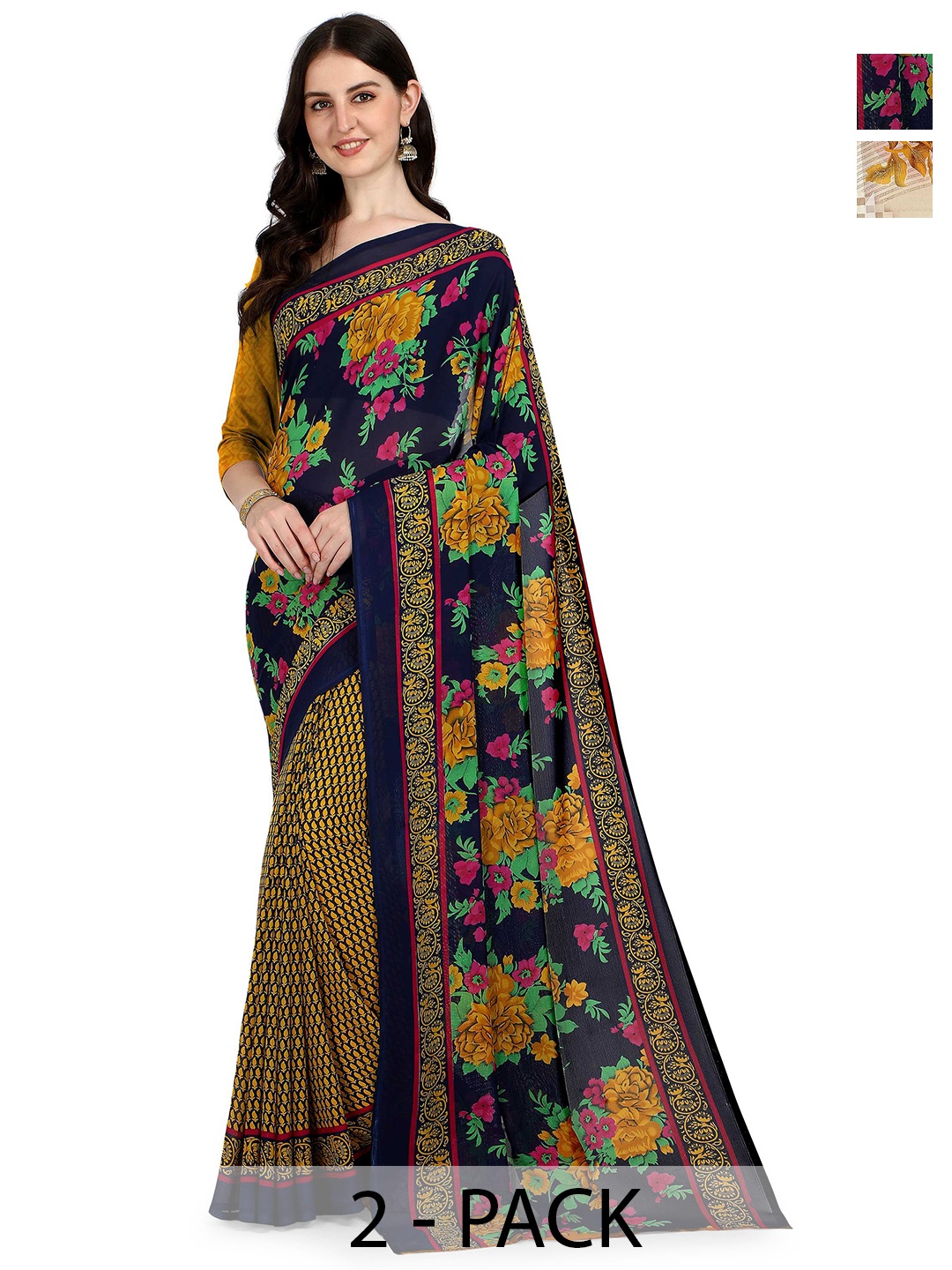 

ANAND SAREES Pack Of 2 Floral Saree, White