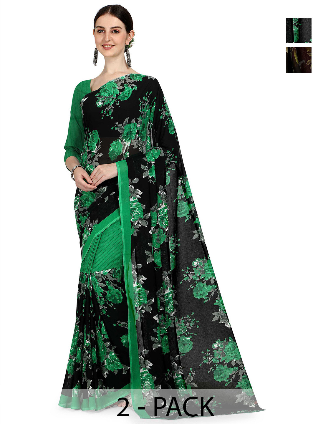 

ANAND SAREES Floral Poly Georgette Saree, Black
