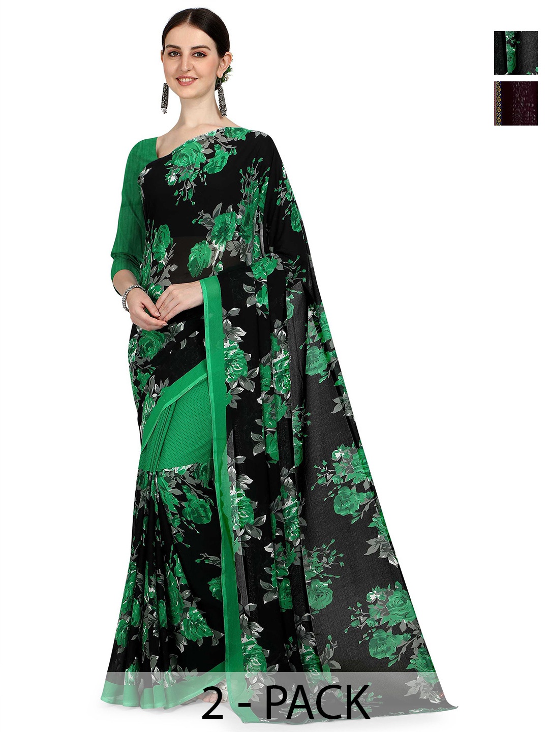 

ANAND SAREES Floral Saree Pack of 2, Black