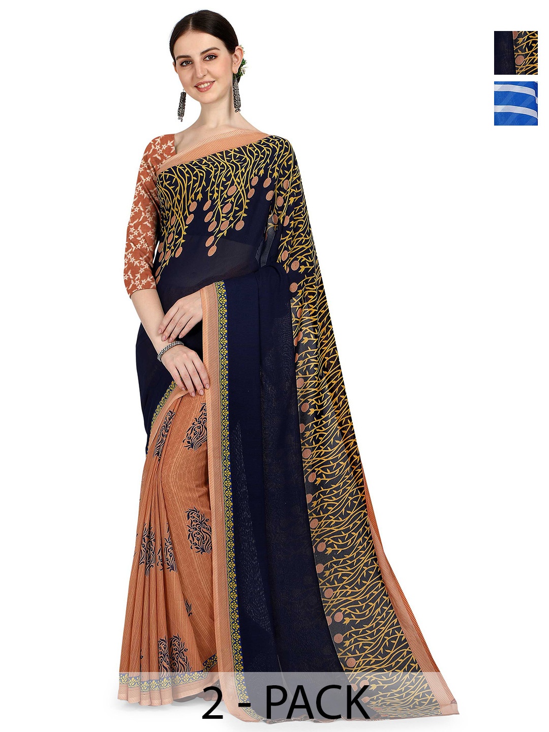 

ANAND SAREES Pack Of 2 Polka Dot Saree, Blue