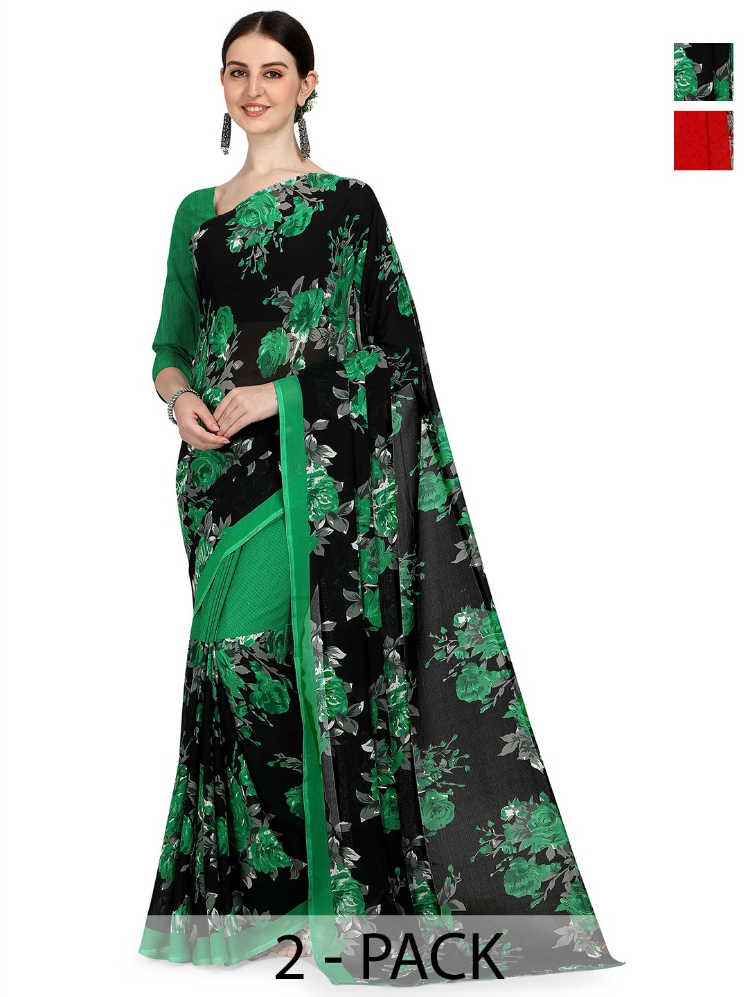

ANAND SAREES Floral Printed Saree PACK OF 2, Red