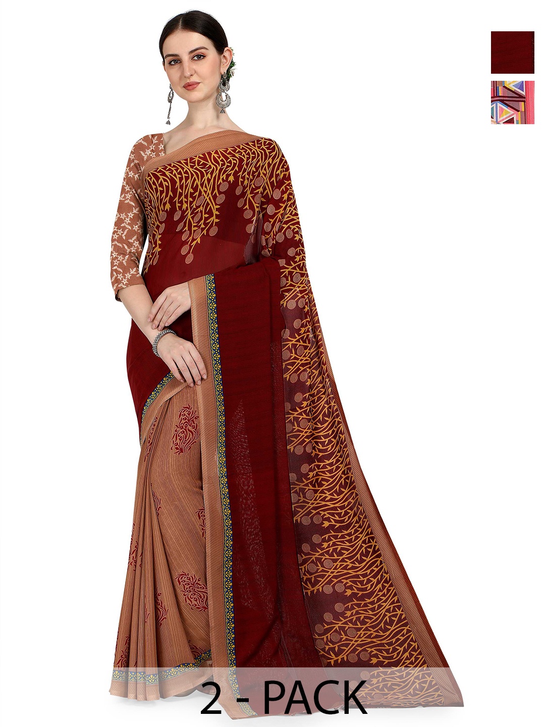 

ANAND SAREES Selection of 2 Printed Saree, Pink