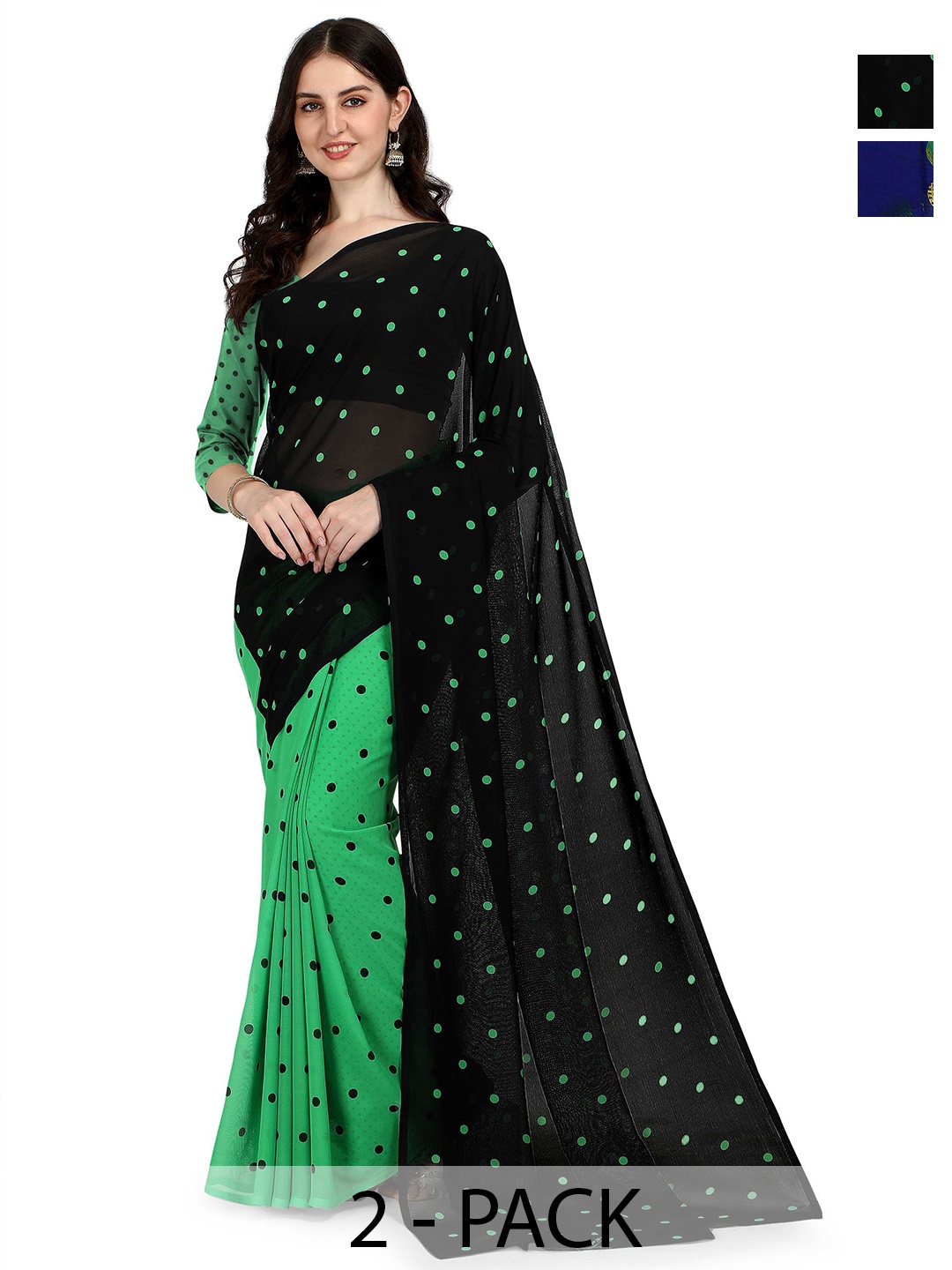 

ANAND SAREES Selection of 2 Polka Dot Saree, Black