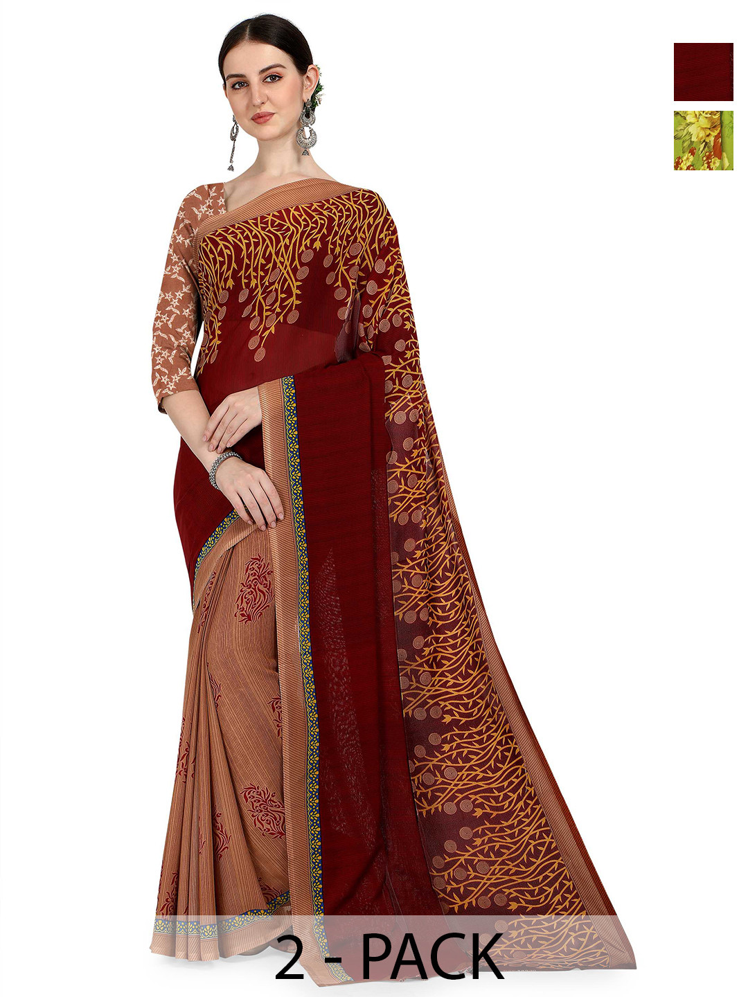 

ANAND SAREES Floral Poly Georgette Saree, Green