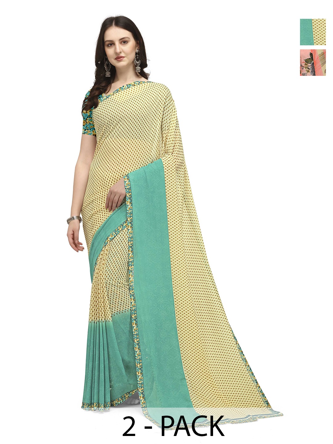 

ANAND SAREES Selection of 2 Floral Saree, Yellow