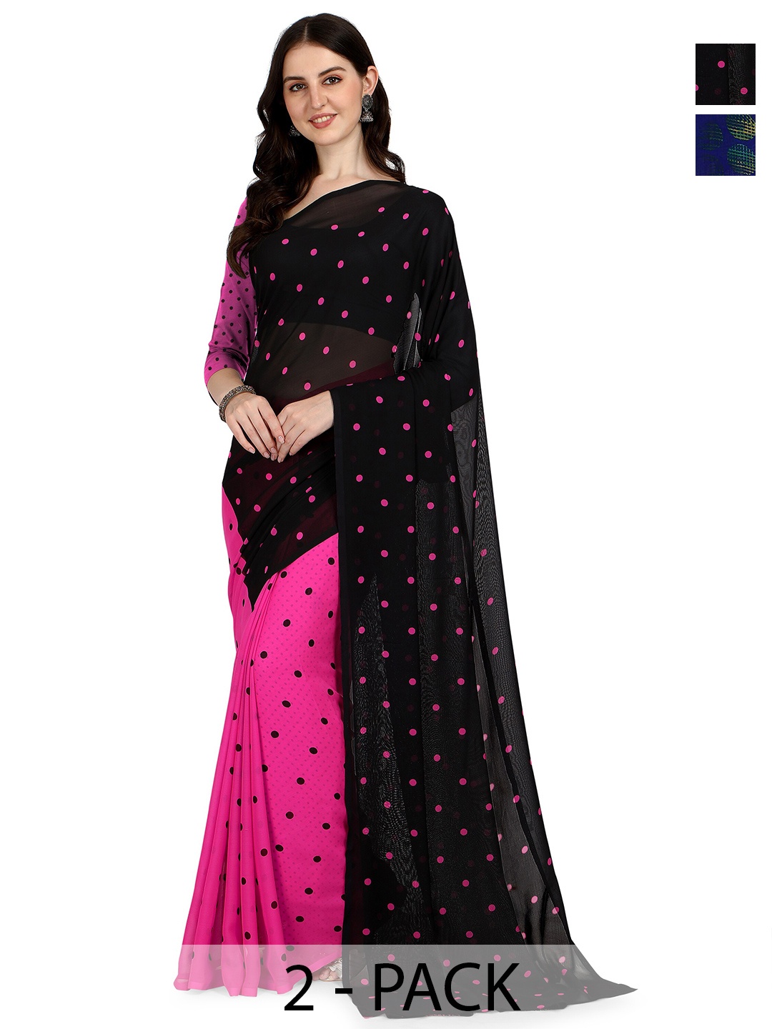 

ANAND SAREES Polka Dot Printed Combo Pack of 2 Saree, Black