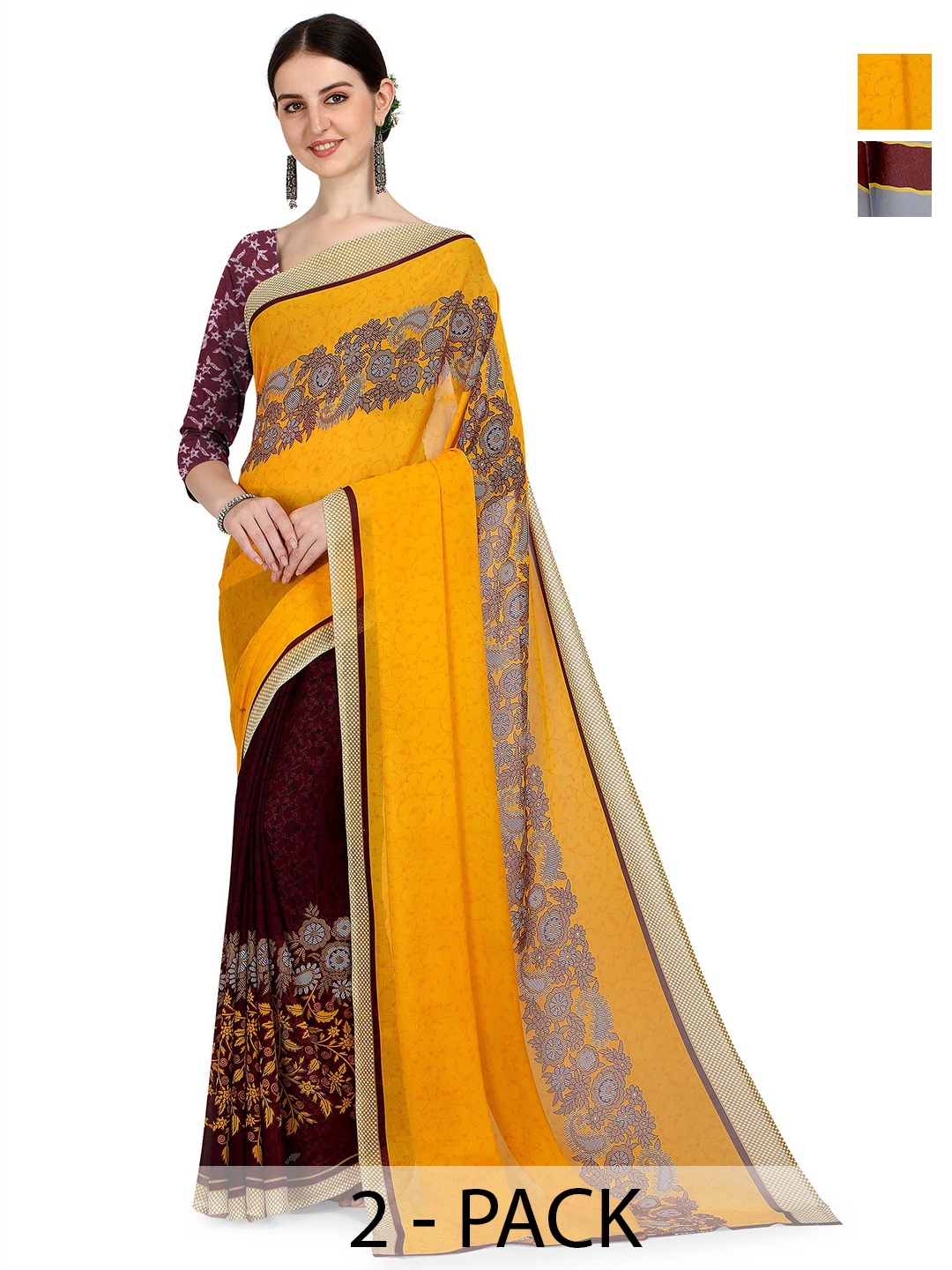 

ANAND SAREES Striped Poly Georgette Half and Half Saree, Multi