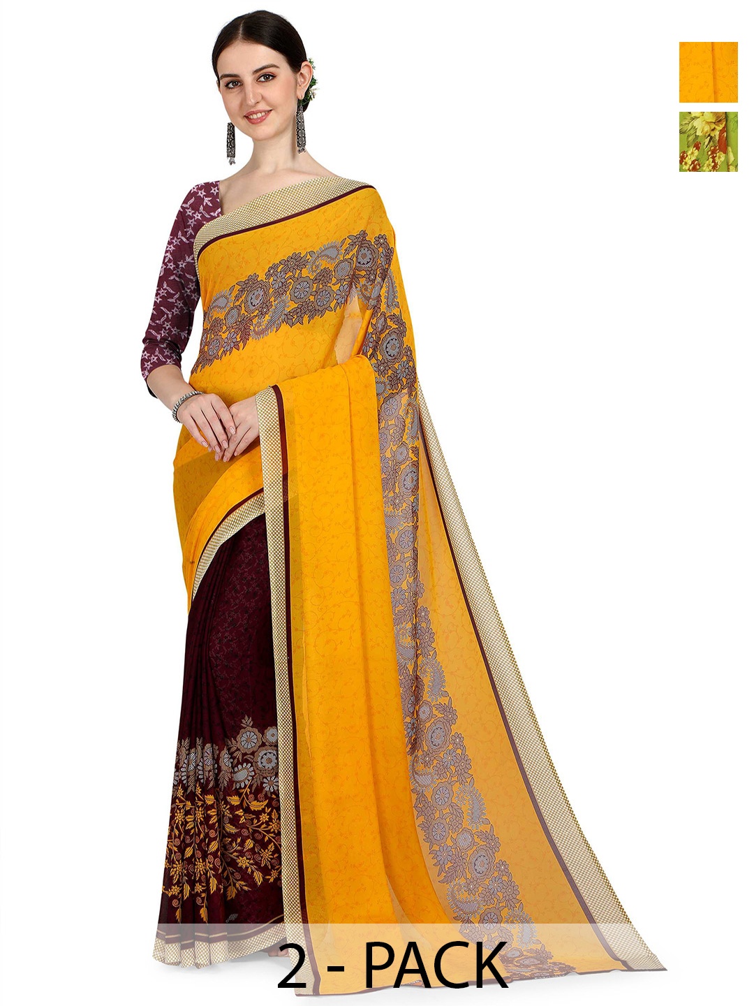 

ANAND SAREES Floral Poly Georgette Saree, Yellow