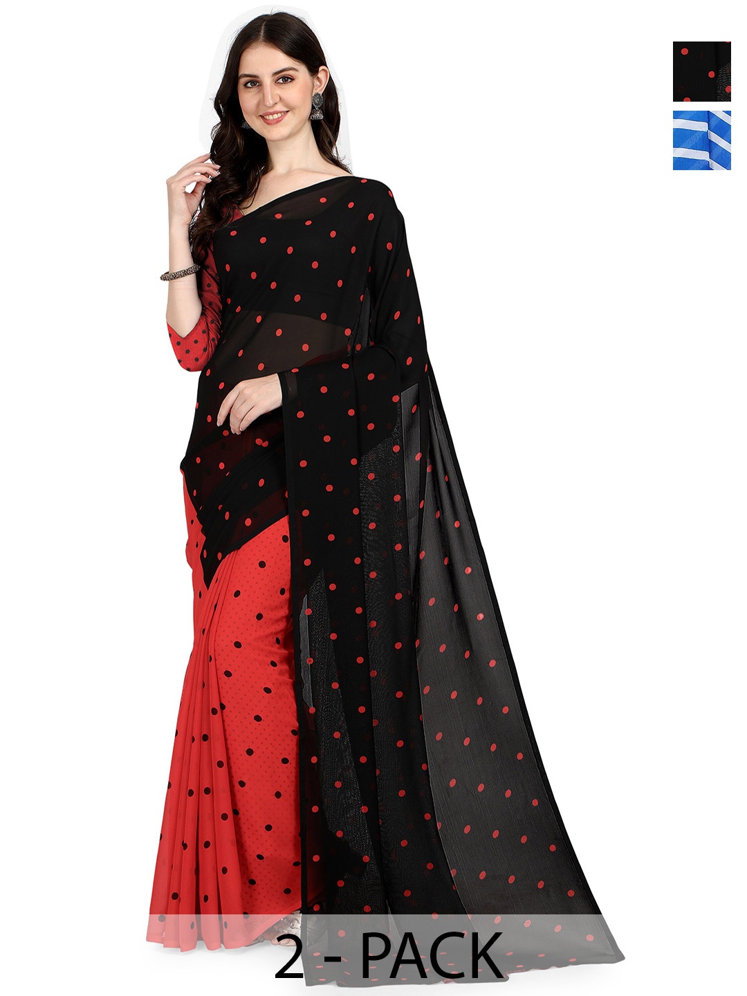 

ANAND SAREES Polka Dot Saree Pack of 2, Black