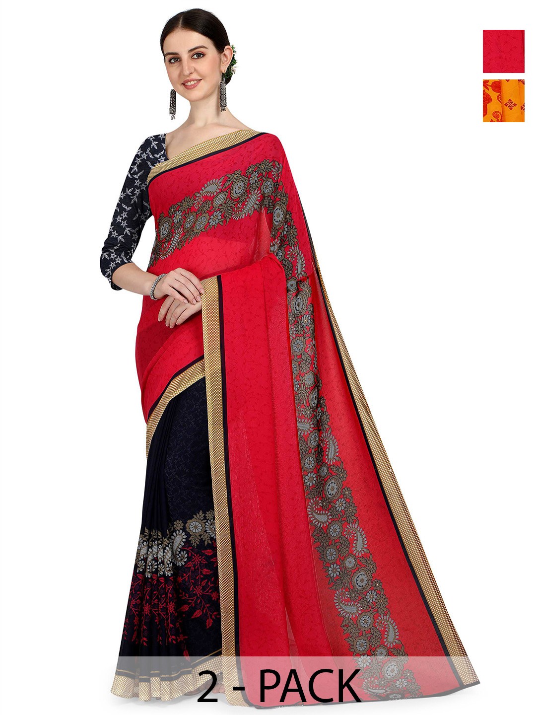 

ANAND SAREES Ethnic Motifs Saree Pack of 2, Red