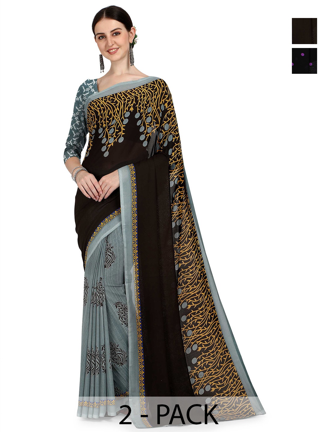 

ANAND SAREES Pack Of 2 Polka Dot Saree, Purple