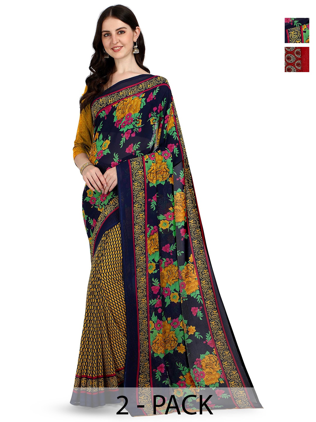 

ANAND SAREES Floral Poly Georgette Saree, Navy blue