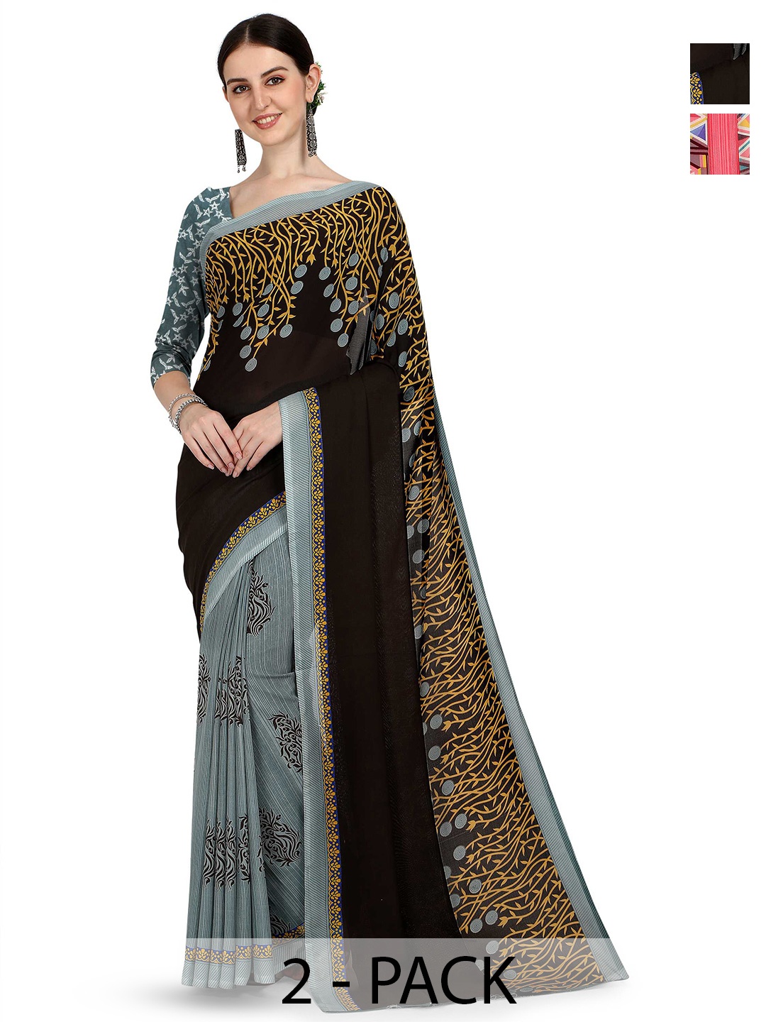 

ANAND SAREES Pack Of 2 Saree With Blouse Piece, Grey