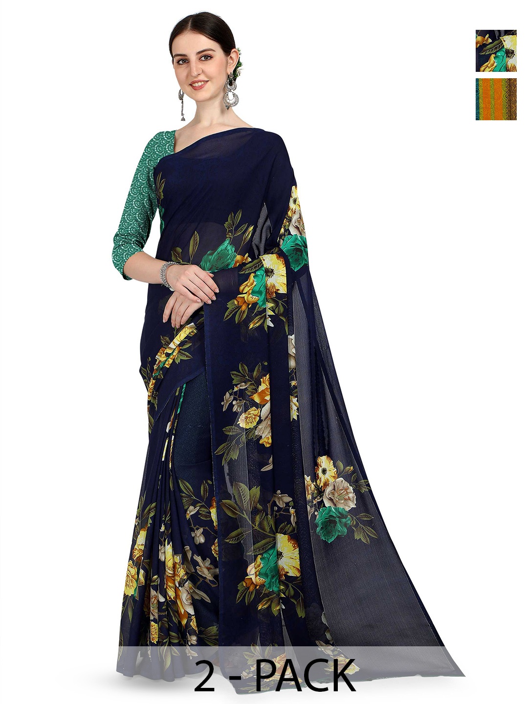 

ANAND SAREES Floral 2-Pack Saree, Blue