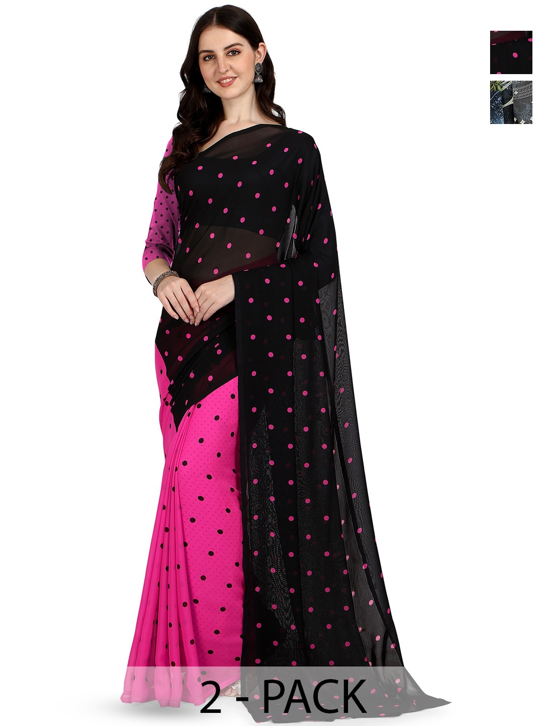 

ANAND SAREES Polka Dot Saree Pack of 2, Black