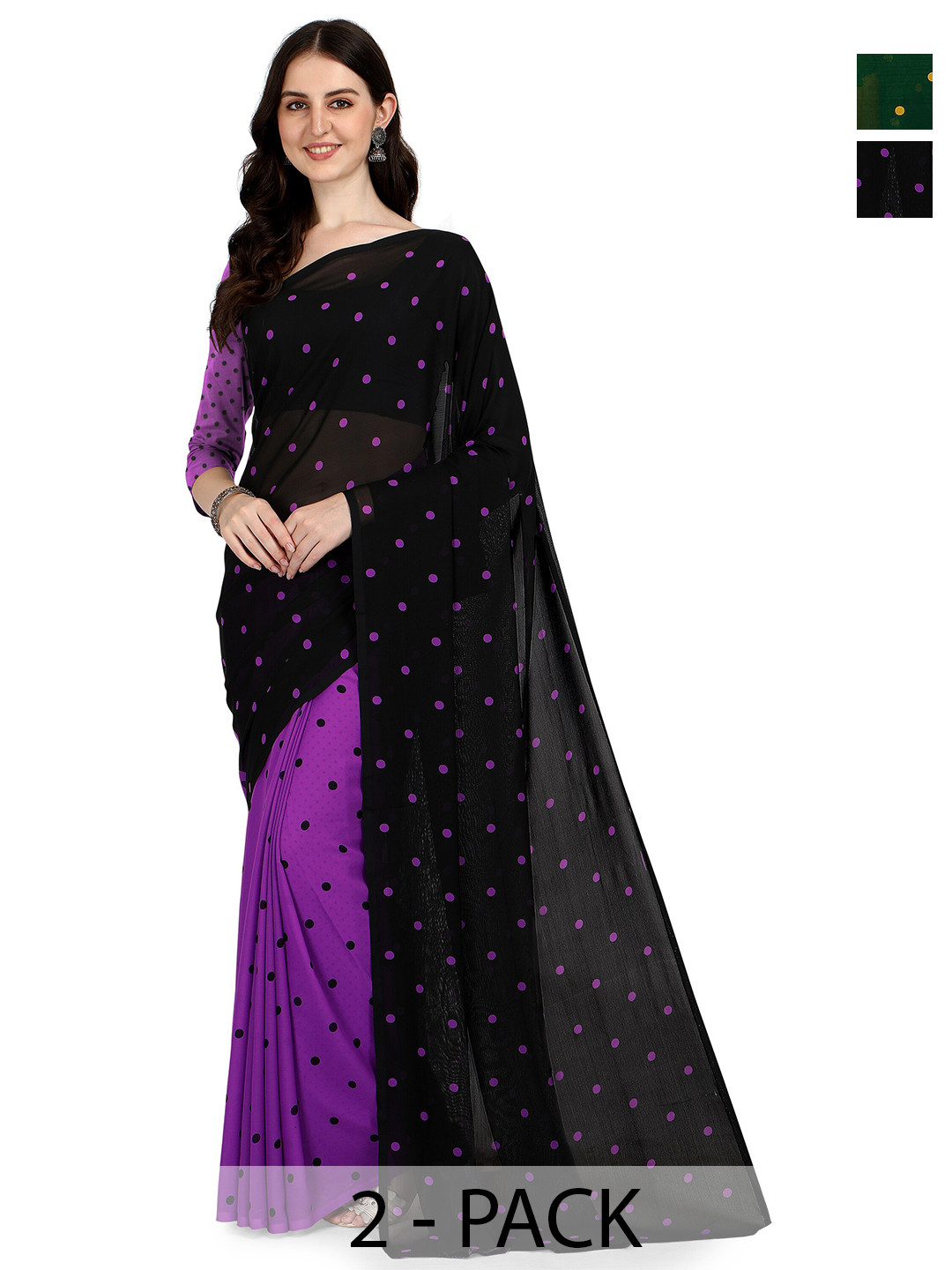 

ANAND SAREES Pack Of 2 Polka Dot Half and Half Saree, Purple