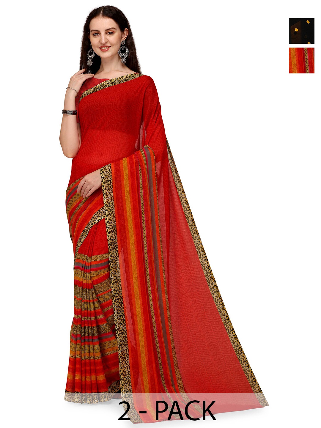 

ANAND SAREES Geometric Printed 2-Pack Saree, Red